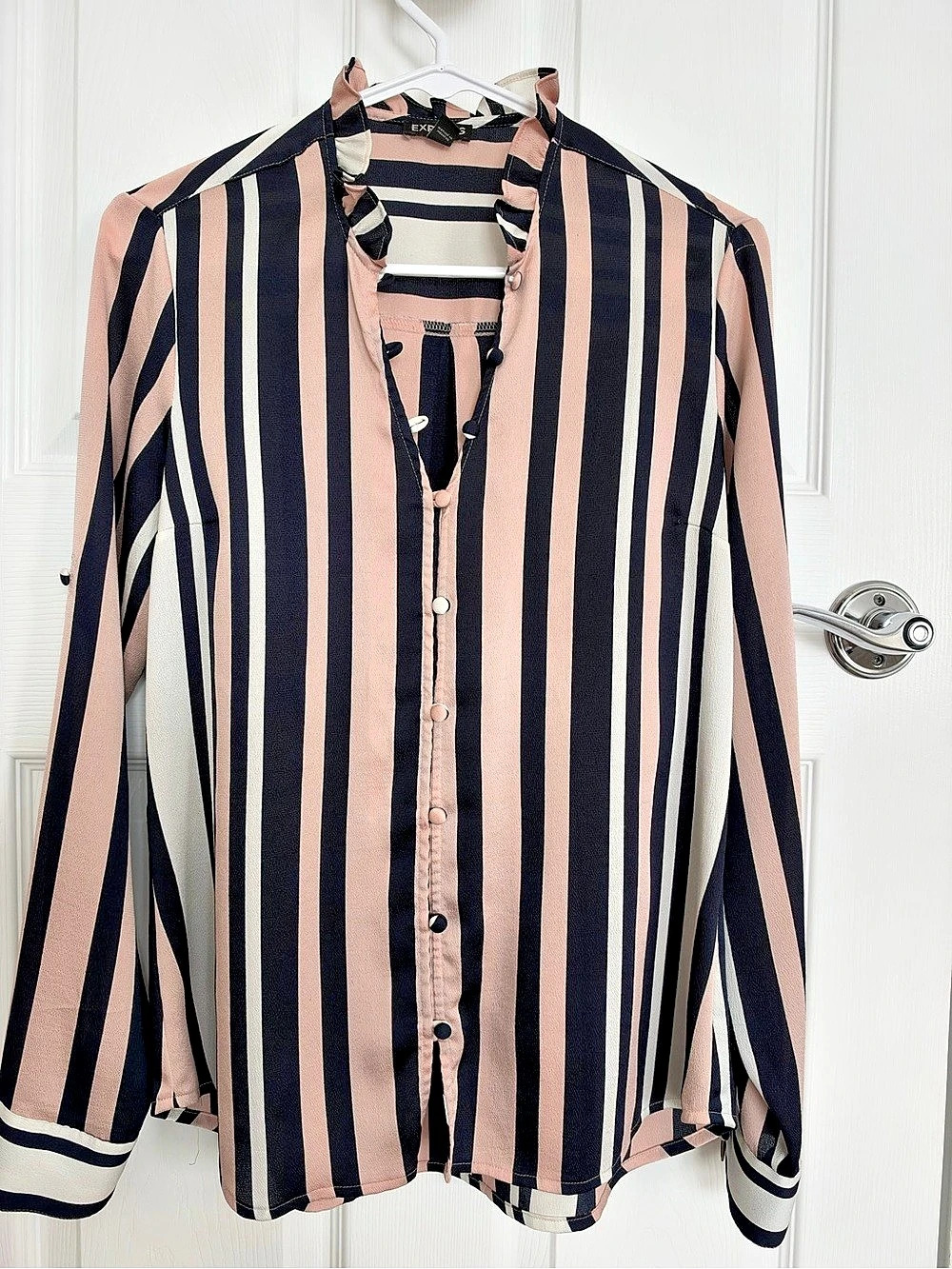Express Striped Button Down in Pink & Black Small